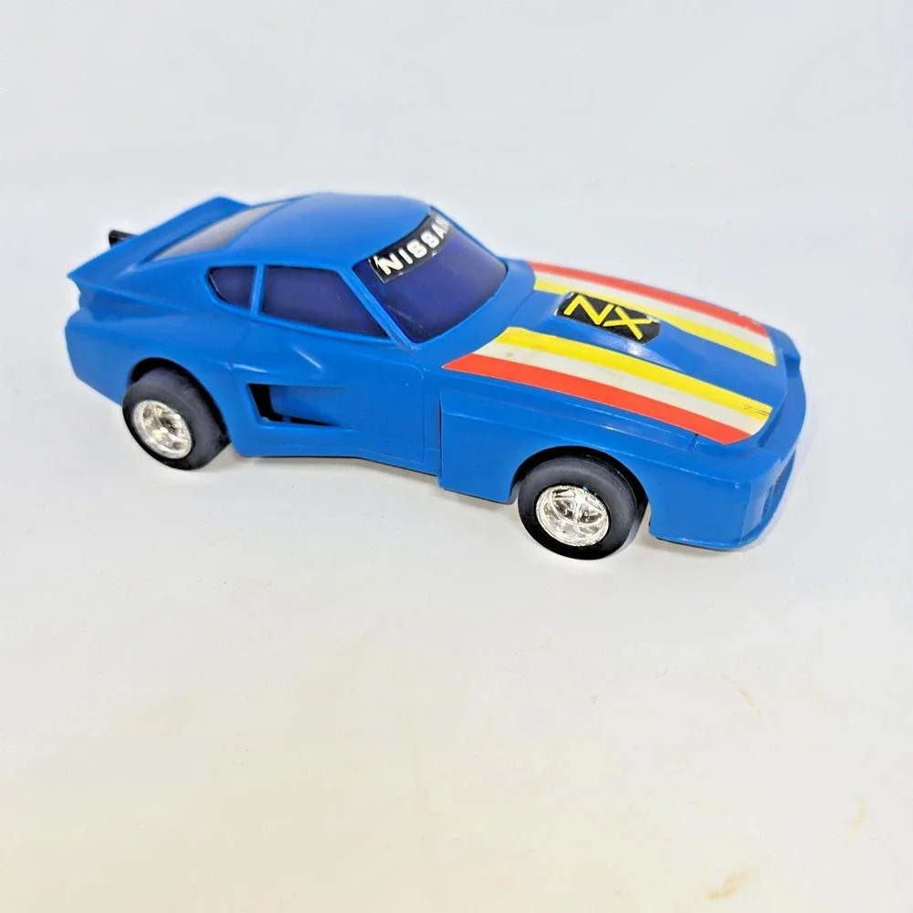 Lanard Toys Pull String Nissan ZX Blue Race Car Pull Cord 1982 Works Vintage